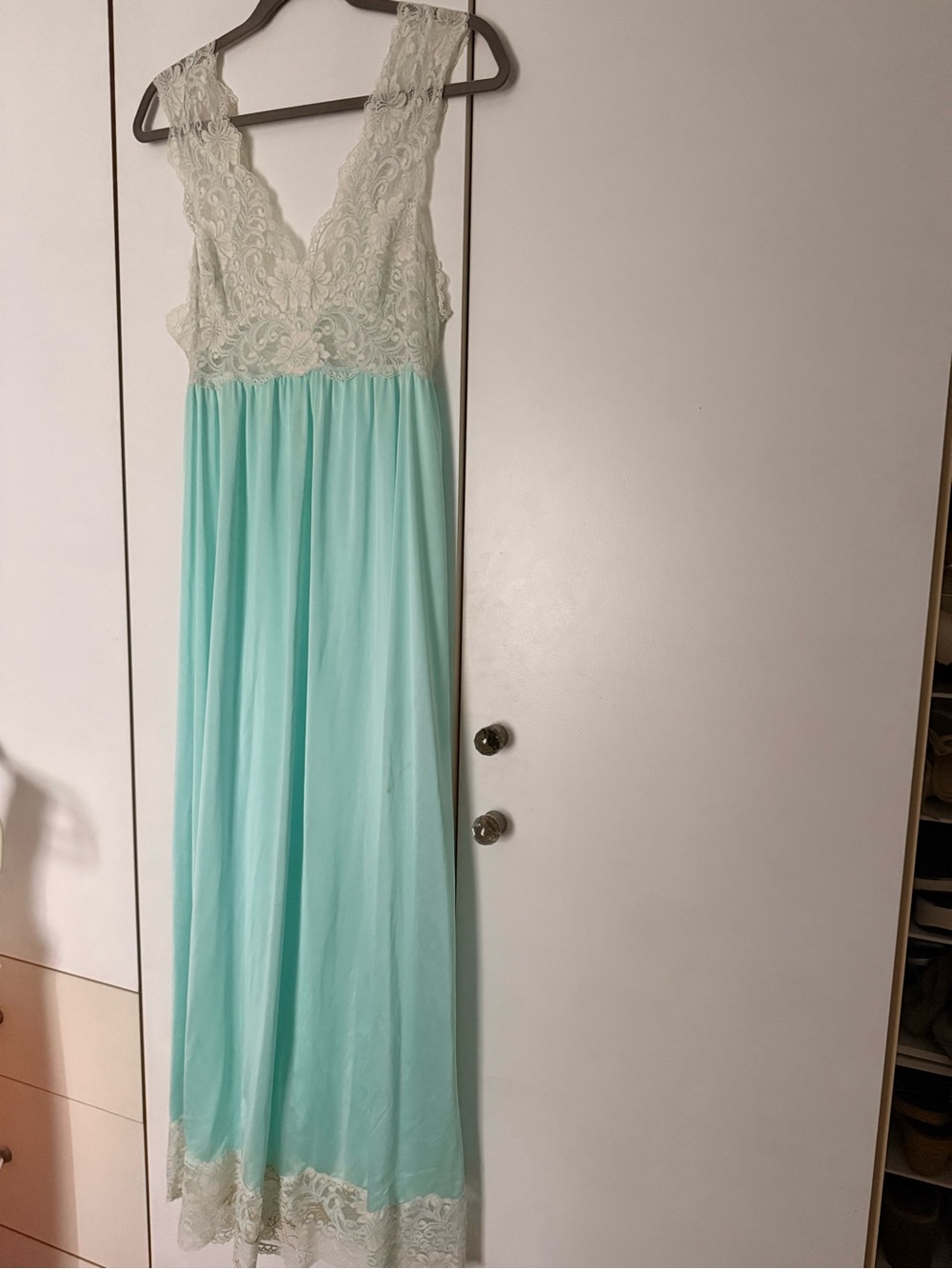 Vintage Lace Bodice light turquoise lingerie nightgown